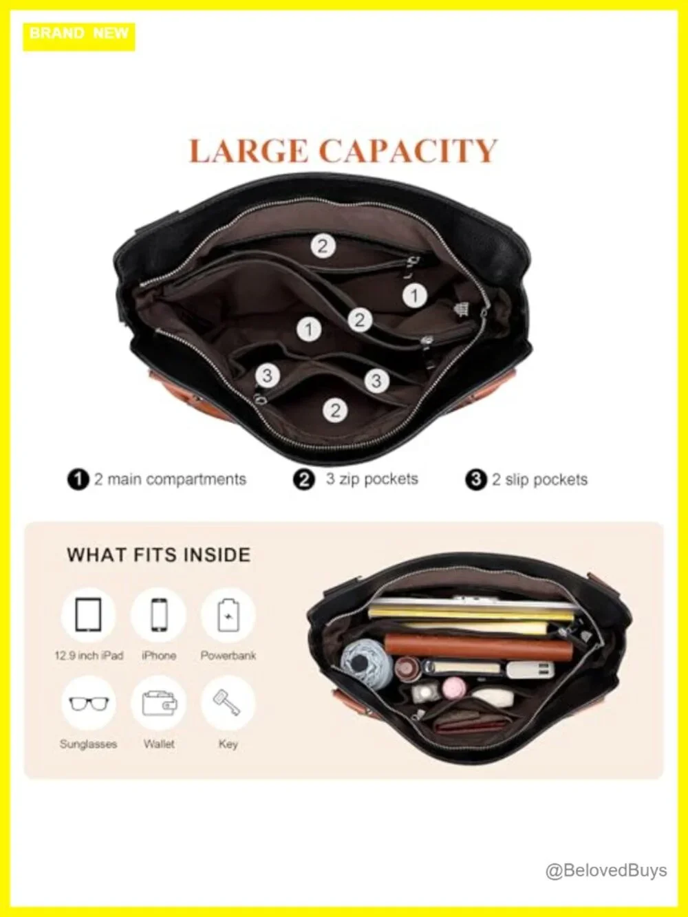 Genuine Leather Large Hobo Tote Purse with Multi Pockets